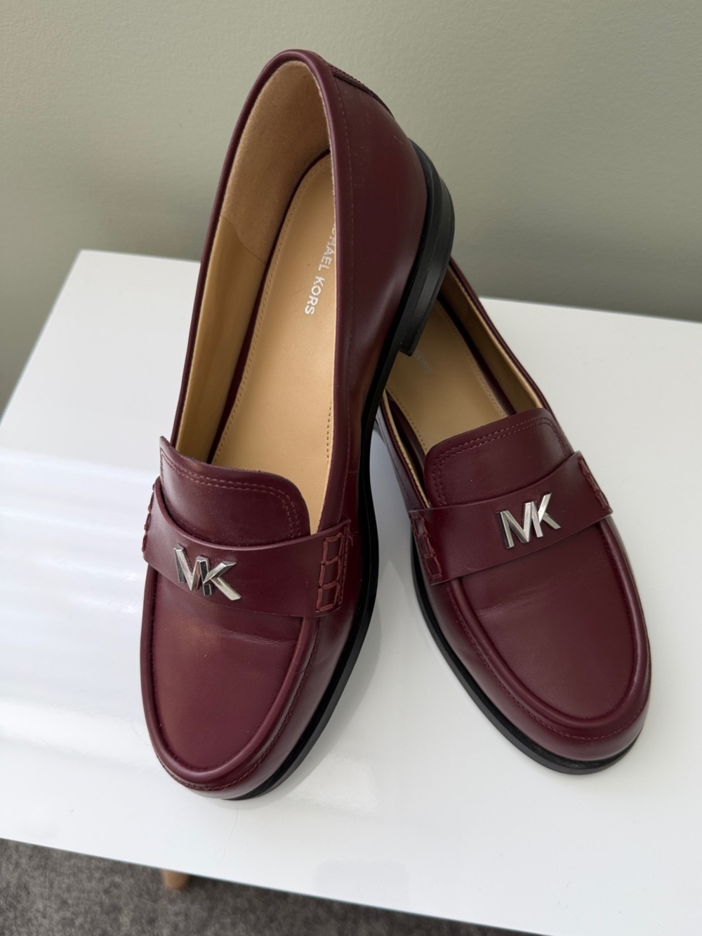 Michael Kors Wine Leather Loafers with MK Accent